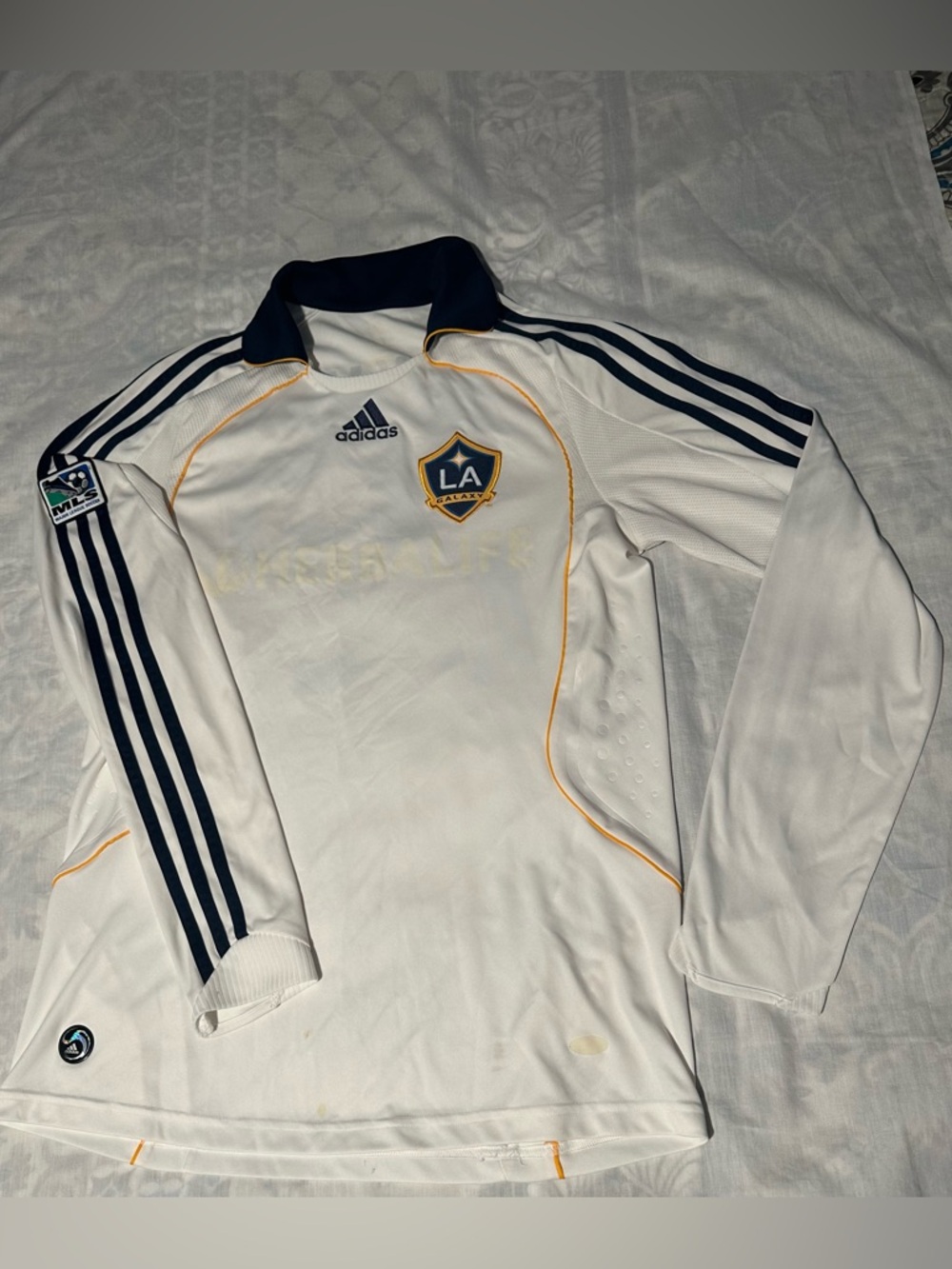 adidas LA Galaxy football shirt jersey 2008-09 long sleeve home Beckham#23 SZ S